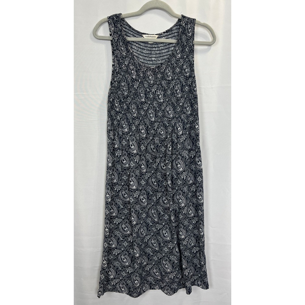 Croft & Barrow Womens Large Navy Blue White Paisley Smocked Sleeveless Dress